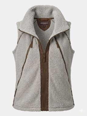 KUHL Vest Womens Size L Beige Italian Fur Sherpa Fleece Zip Tuck Away Hood